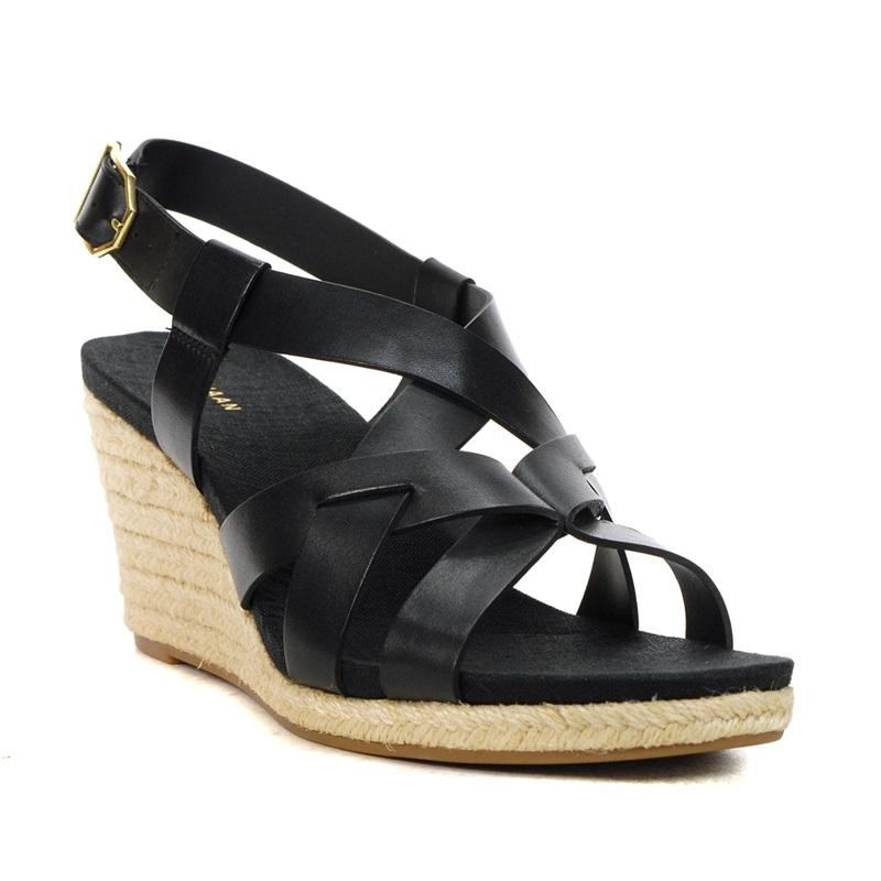 NWOT Cole Haan 9.5 Crystal Black Leather Wedge Strappy Sandals 132580
