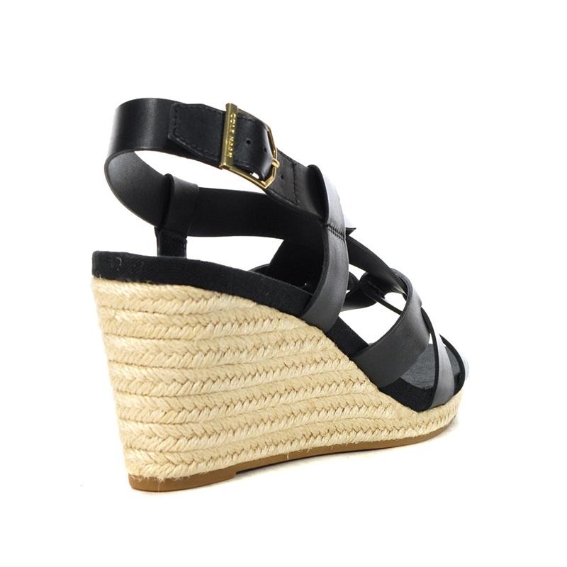 NWOT Cole Haan 9.5 Crystal Black Leather Wedge Strappy Sandals 132580