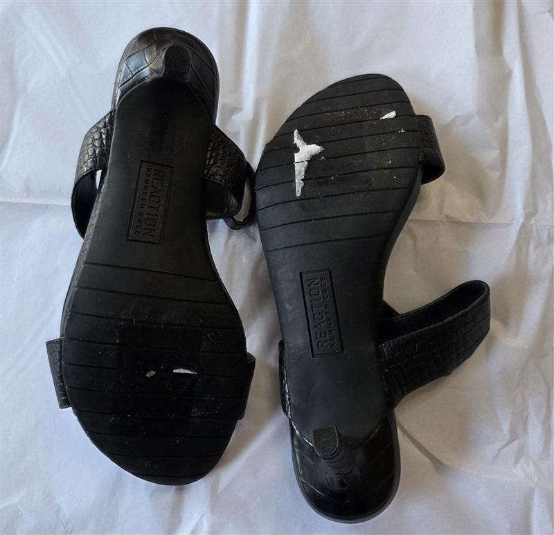 NWOT Kenneth Cole 7.5 Sandals Faux Croc Black Open Toe Slingback Heels 132582
