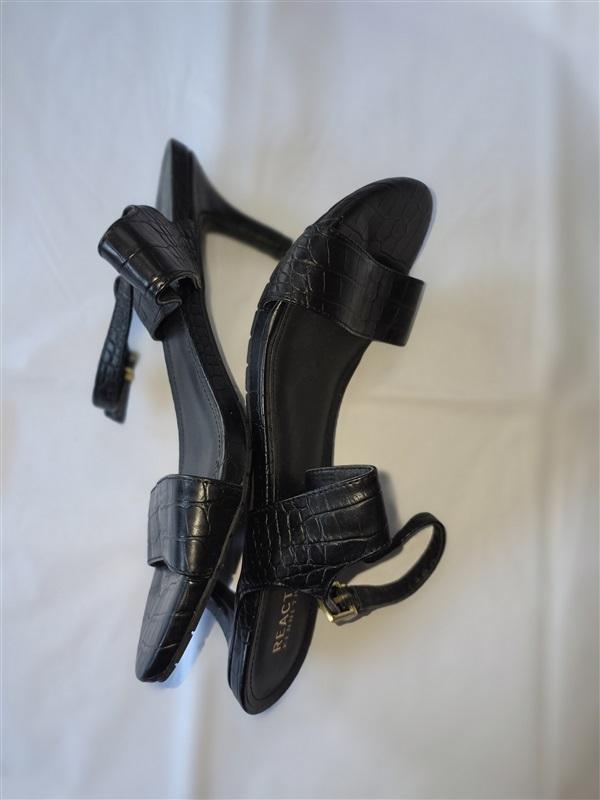 NWOT Kenneth Cole 7.5 Sandals Faux Croc Black Open Toe Slingback Heels 132582