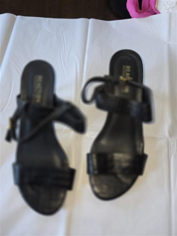 NWOT Kenneth Cole 7.5 Sandals Faux Croc Black Open Toe Slingback Heels 132582