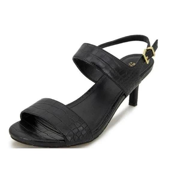 NWOT Kenneth Cole 7.5 Sandals Faux Croc Black Open Toe Slingback Heels 132582