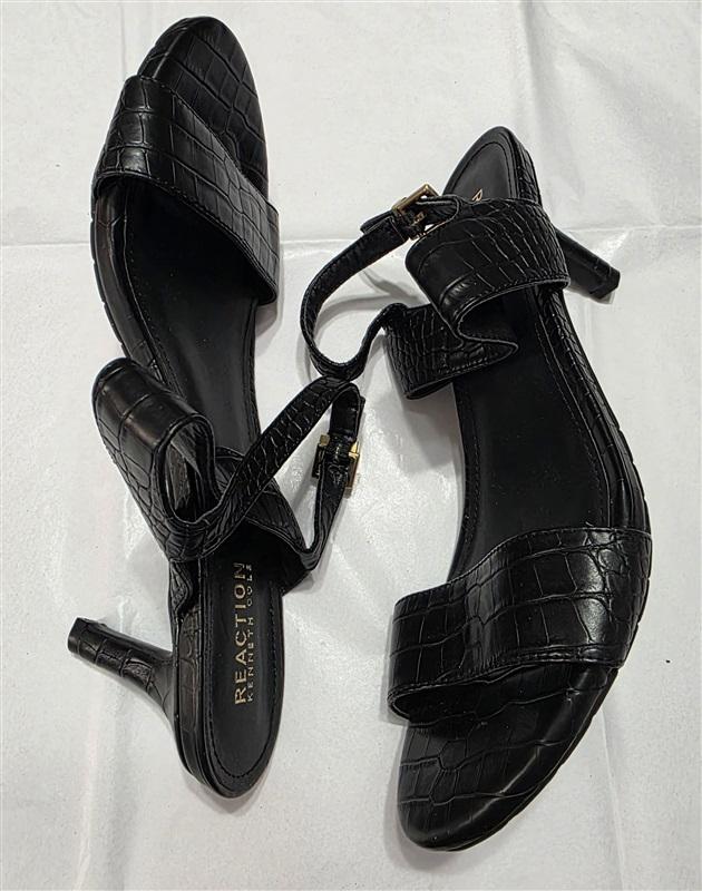 NWOT Kenneth Cole 7.5 Sandals Faux Croc Black Open Toe Slingback Heels 132582