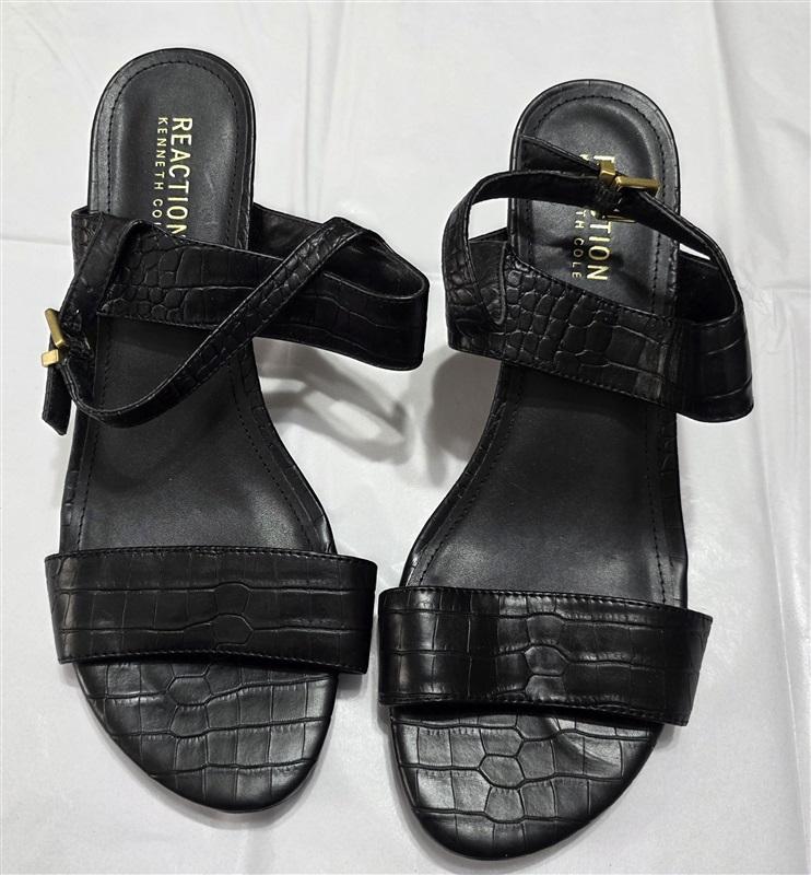 NWOT Kenneth Cole 7.5 Sandals Faux Croc Black Open Toe Slingback Heels 132582