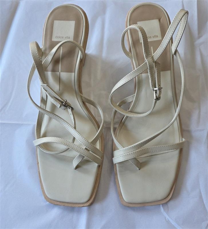 NWOT Dolce Vita 11 Leather Ankle Strap Wedge Sandals Beige 132598