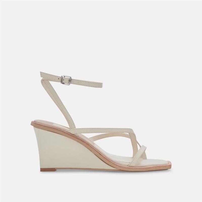 NWOT Dolce Vita 11 Leather Ankle Strap Wedge Sandals Beige 132598