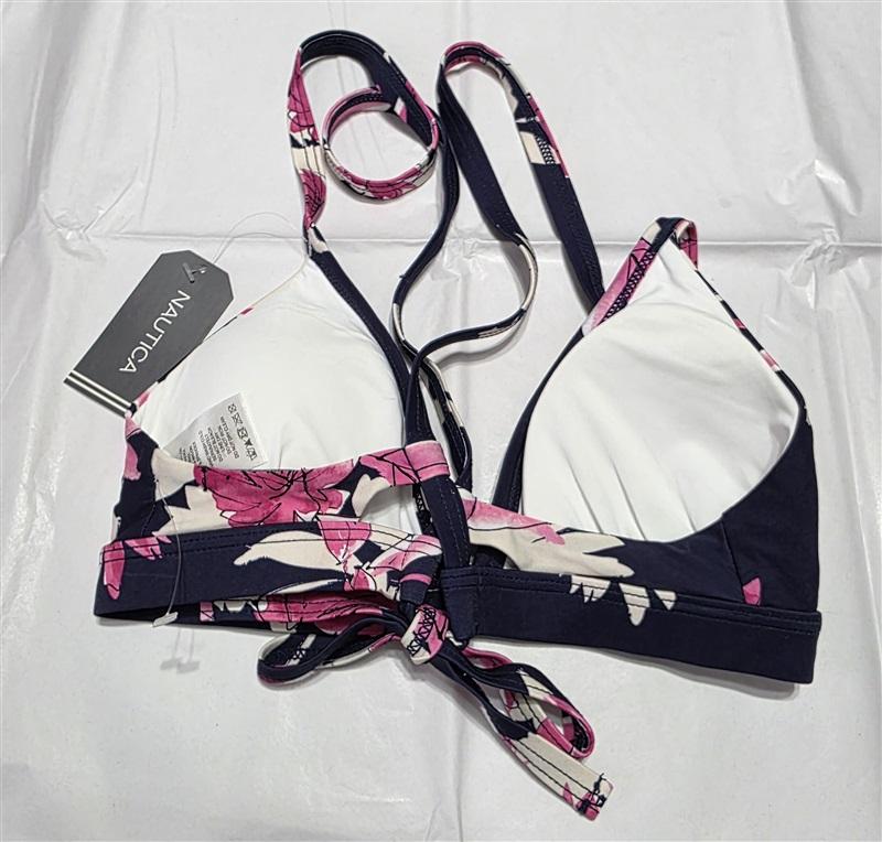 NWT Nautica S Triangle Bikini Swim Top Blue Pink Floral 132603