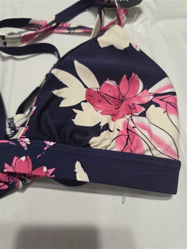 NWT Nautica S Triangle Bikini Swim Top Blue Pink Floral 132603