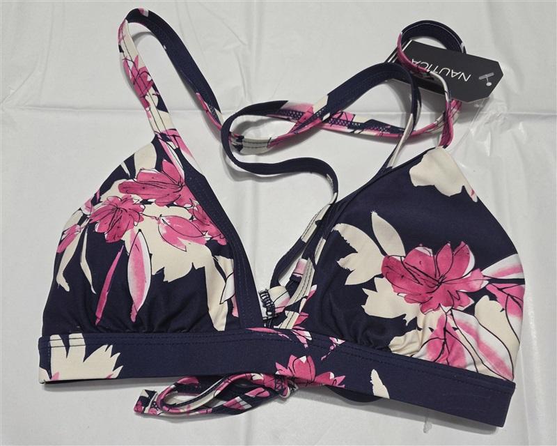 NWT Nautica S Triangle Bikini Swim Top Blue Pink Floral 132603