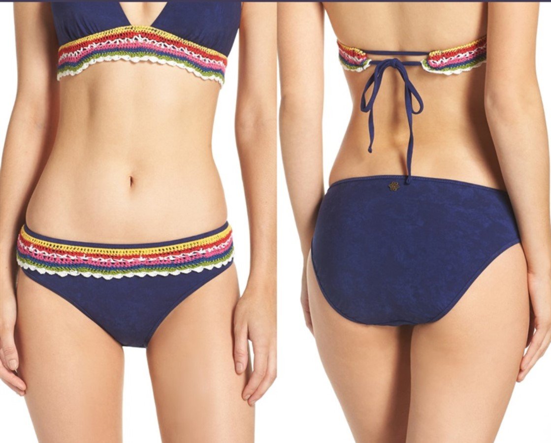 NWT Nanette Lepore L Peace Love Charmer Crochet Trim Bikini Bottoms 132604