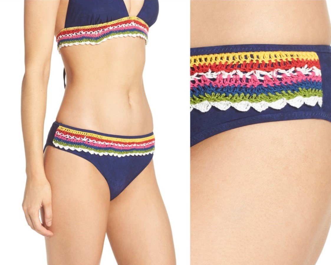 NWT Nanette Lepore L Peace Love Charmer Crochet Trim Bikini Bottoms 132604