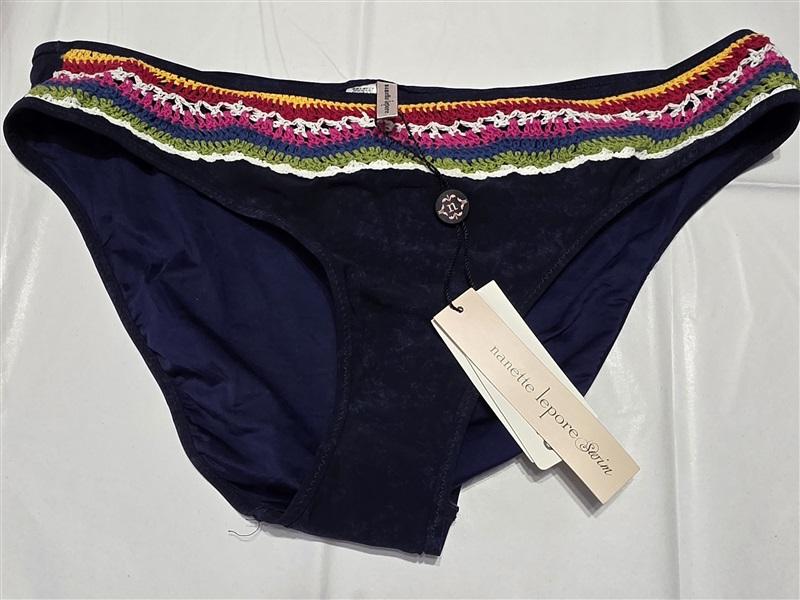 NWT Nanette Lepore L Peace Love Charmer Crochet Trim Bikini Bottoms 132604