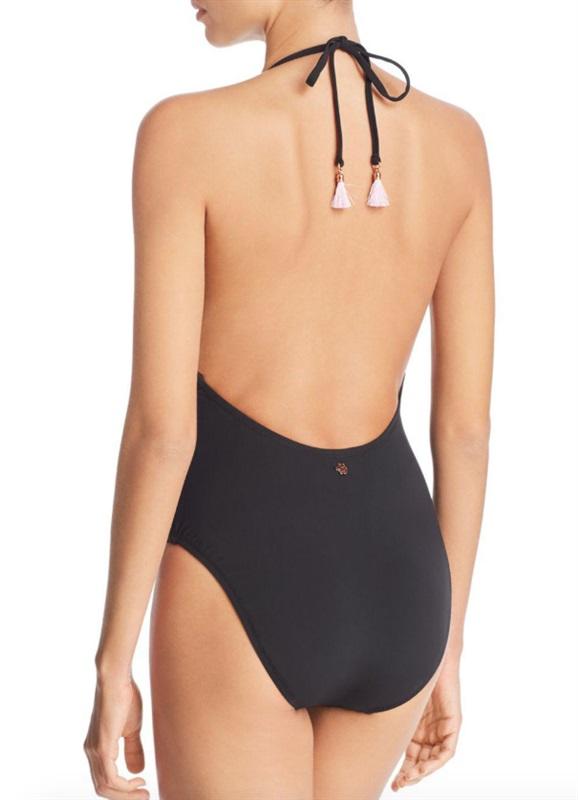 NWT Nanette Lepore 4 Femme Noir Embroidery Goddess 1pc Swimsuit 132608