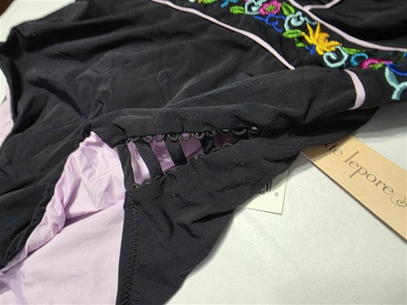 NWT Nanette Lepore 4 Femme Noir Embroidery Goddess 1pc Swimsuit 132608