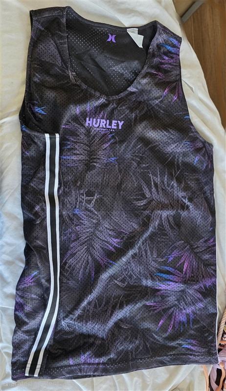 NWOT Hurley L Mesh Black Purple Palm Frond Tank Top 132610