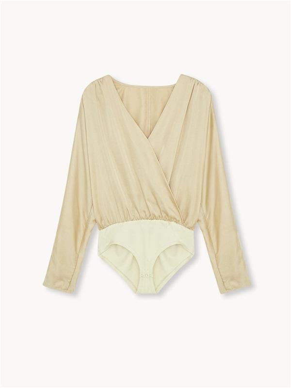 NWOTD Kaileigh L V Neck Bodysuit Blouse Beige 132611
