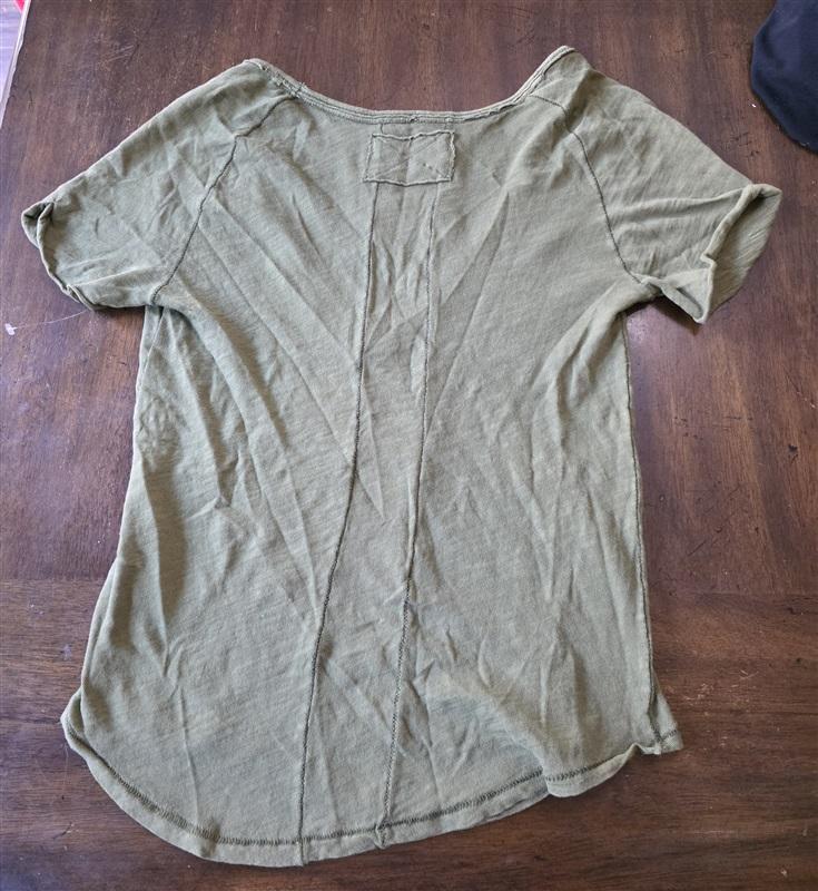 NWOT We the Free People M Semi Sheer Deep V Olive Green T Shirt 132612