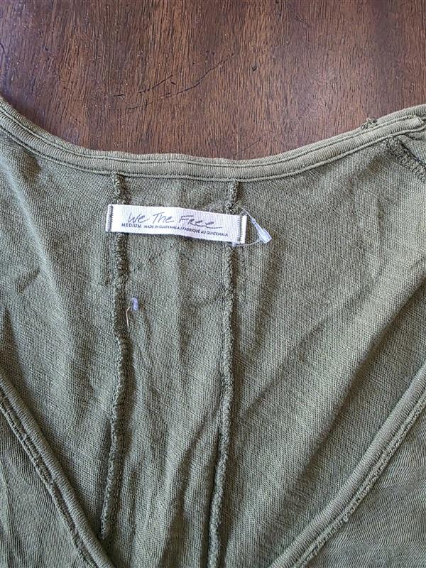 NWOT We the Free People M Semi Sheer Deep V Olive Green T Shirt 132612
