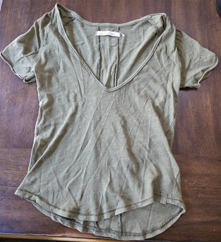 NWOT We the Free People M Semi Sheer Deep V Olive Green T Shirt 132612