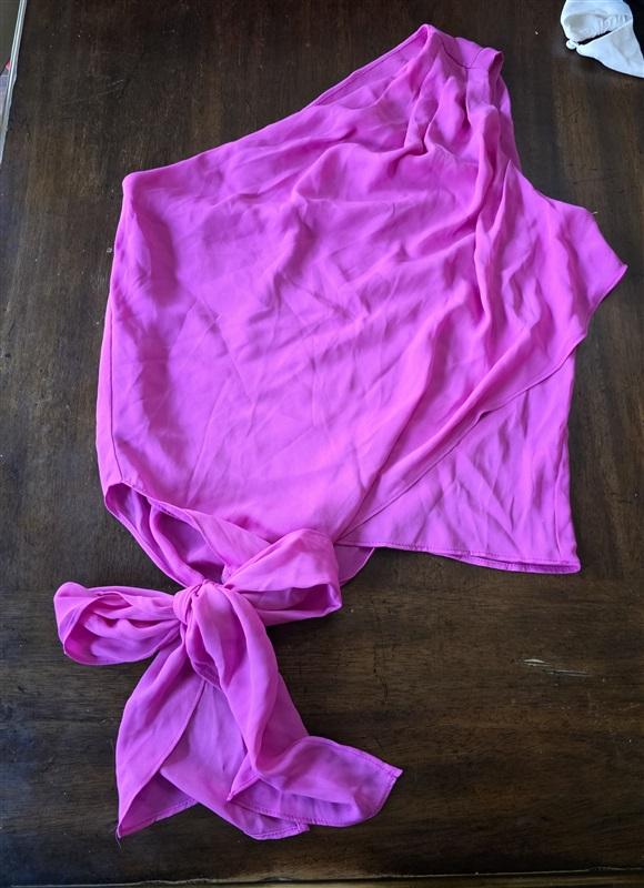 NWOT Krisa XS Pink One Shoulder Bow Tie Blouse Sleeveless Lightweight 132614
