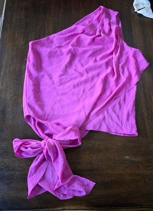 NWOT Krisa XS Pink One Shoulder Bow Tie Blouse Sleeveless Lightweight 132614