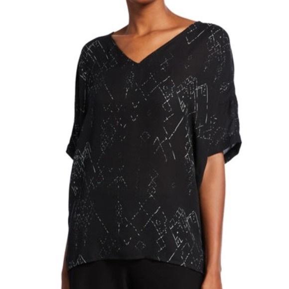 PO Eileen Fisher S Marrakech Silk Black White Stitching Pull Over Shirt 132617