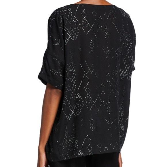 PO Eileen Fisher S Marrakech Silk Black White Stitching Pull Over Shirt 132617