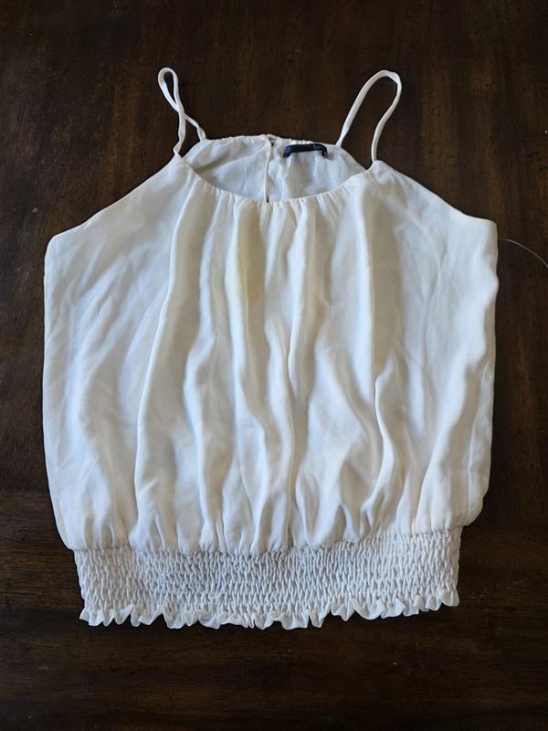 NWOT Krisa S Smocked Waist Halter Tank Elastic Hem Ivory Tank Top 132619