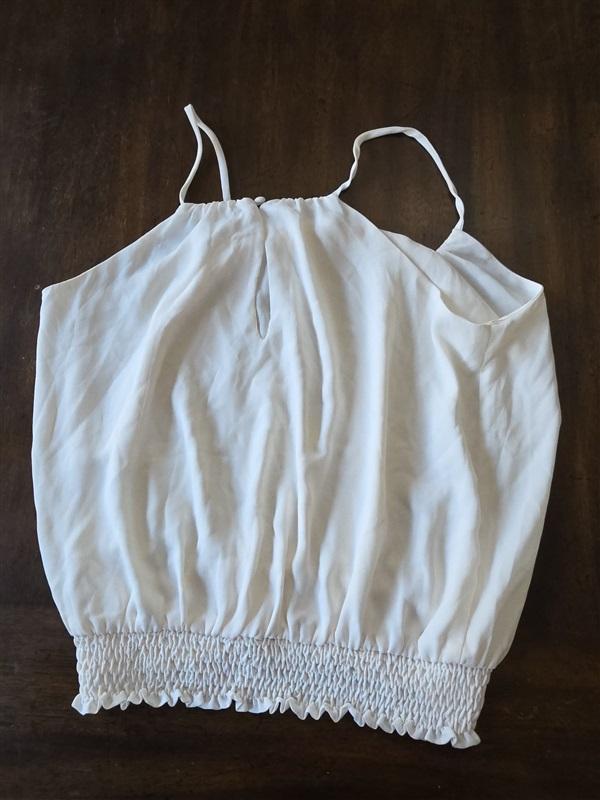 NWOT Krisa S Smocked Waist Halter Tank Elastic Hem Ivory Tank Top 132619