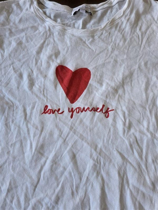 NWOT Michael Stars M LOVE Yourself Short Sleeve T Shirt White Red 132623