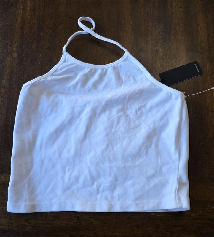 NWT Monrow M Halter Cropped Tank Top White Sleeveless Stretch 132625