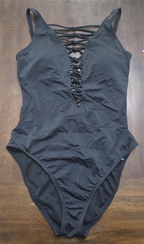 NWTD Bleu by Rod Beattie SZ 10 Lace-Up Knotty 1PC Black Swimsuit 132626