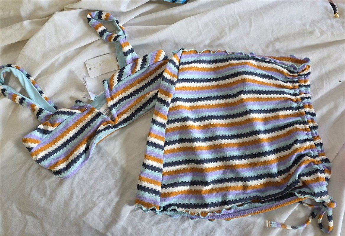 NWT L*Space Anthropologie XS Stripe Over The Moon 3pc Set Bikini Swim 132627