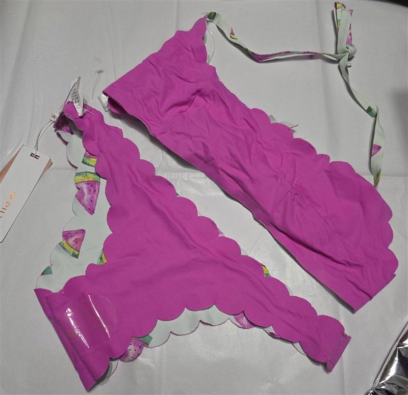 NWT Pilyq Watermelon M Scallop Scoop Bikini Swim Top & Bottom Reversible 132630