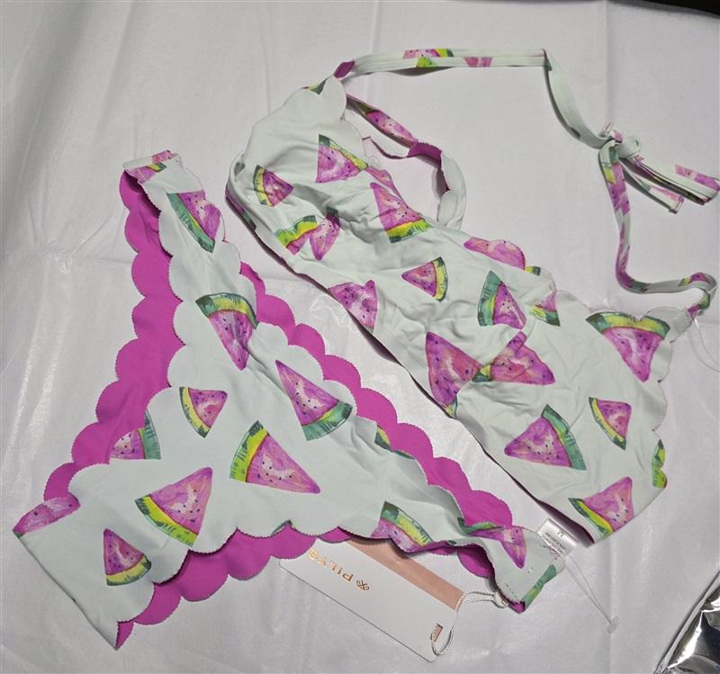 NWT Pilyq Watermelon M Scallop Scoop Bikini Swim Top & Bottom Reversible 132630