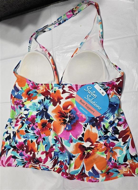 NWT Swim Solutions 12 Triple Tier Floral Watercolor 5513580 Tankini Top 132660
