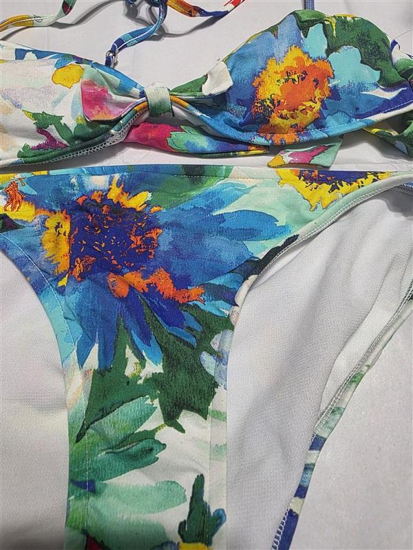 NWT Ralph Lauren Watercolor Floral S Bikini Swim Top & Bottom Tie Side 132663
