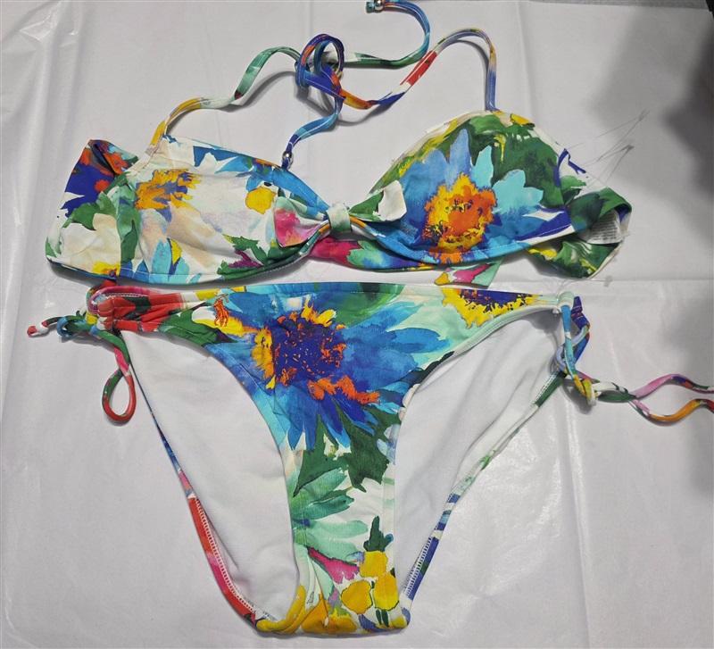 NWT Ralph Lauren Watercolor Floral S Bikini Swim Top & Bottom Tie Side 132663