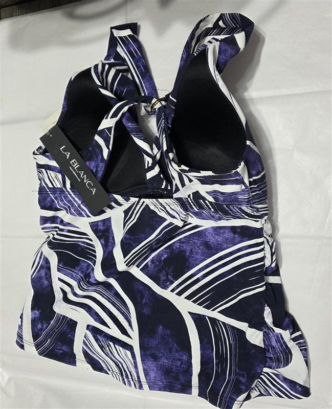 NWT La Blanca Island Goddess SZ 4 Blue Palm Bandeau Tankini Swim Top 132692