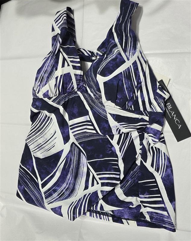 NWT La Blanca Island Goddess SZ 4 Blue Palm Bandeau Tankini Swim Top 132692