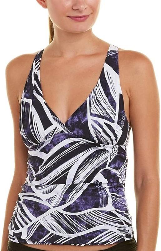 NWT La Blanca Island Goddess SZ 4 Blue Palm Bandeau Tankini Swim Top 132692