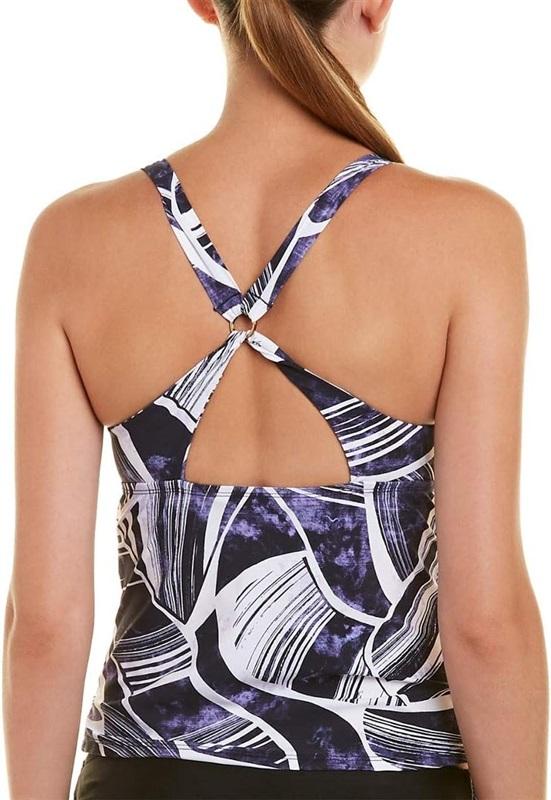 NWT La Blanca Island Goddess SZ 4 Blue Palm Bandeau Tankini Swim Top 132692