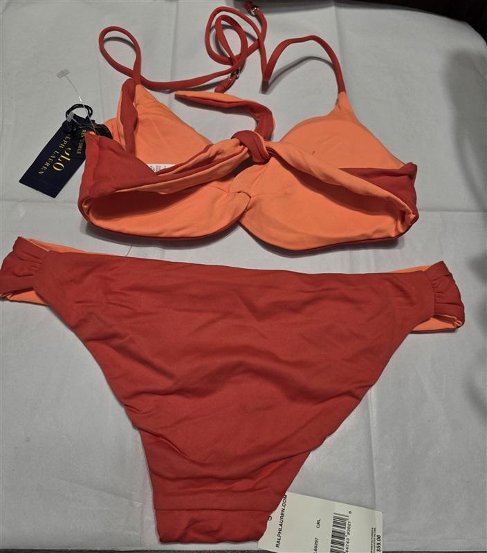 NWT Polo Ralph Lauren XS Lava Rip Tide Reversible Bikini Swim Top Bottom 132698