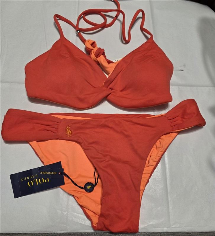 NWT Polo Ralph Lauren XS Lava Rip Tide Reversible Bikini Swim Top Bottom 132698