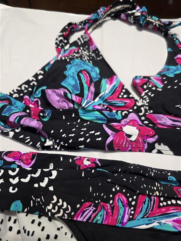 NWPT Anne Cole S Floral That's a Wrap Marilyn Halter Bikini Top & Bottom 132704