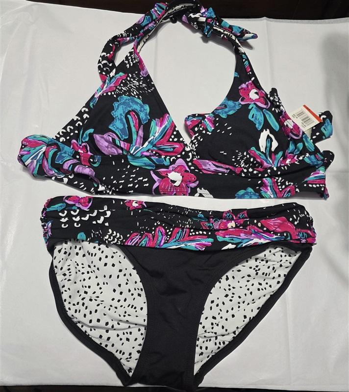 NWPT Anne Cole S Floral That's a Wrap Marilyn Halter Bikini Top & Bottom 132704