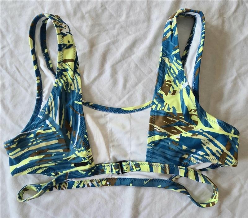 NWOT Volcom L V-Neck DA Palm Stripe Bikini Swim Top Green Blue 132712