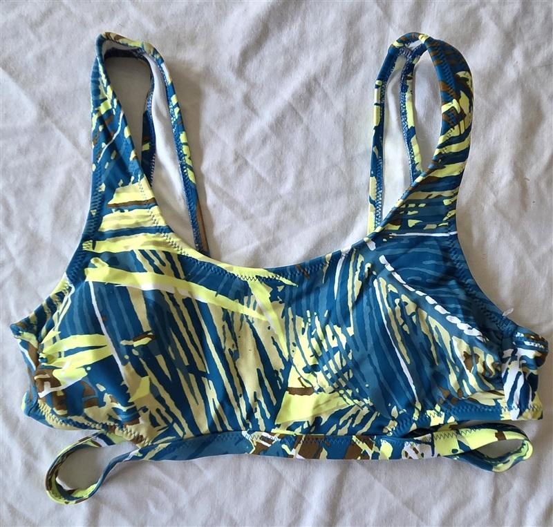 NWOT Volcom L V-Neck DA Palm Stripe Bikini Swim Top Green Blue 132712