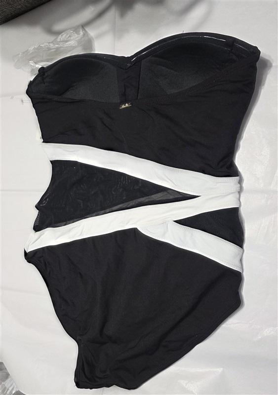 NWTD Anne Cole 8 Color Block Bandeau 1Pc Swimsuit Black White Sheer 132713