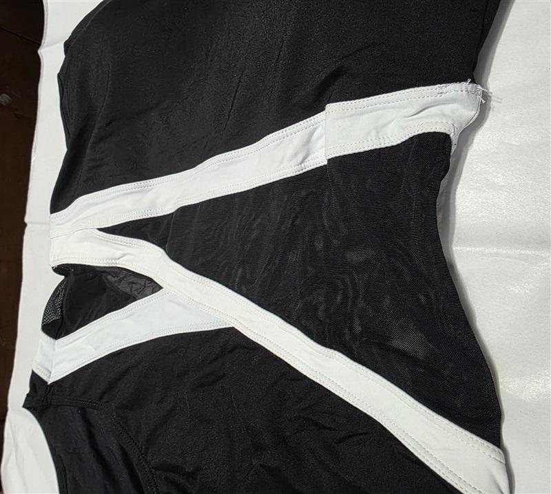 NWTD Anne Cole 8 Color Block Bandeau 1Pc Swimsuit Black White Sheer 132713